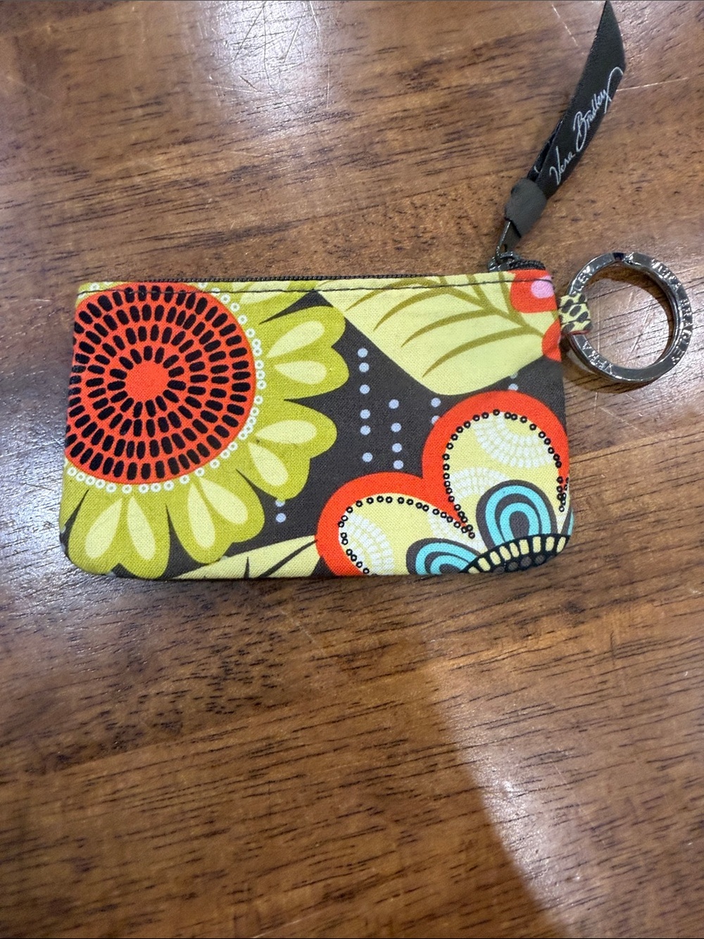 Vera Bradley Yellow and Orange Floral Key Pouch with Key Ring